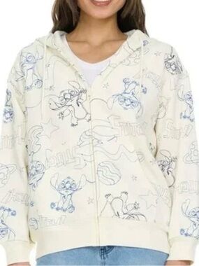 Disney Stitch Cream Hoodie with Blue Stitch Outline